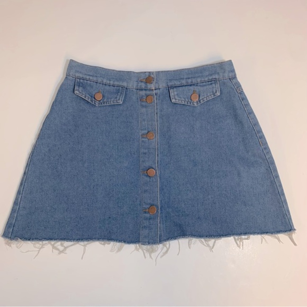Ciminy Paris Button Down Raw Hem Denim Skirt‎ Size Small